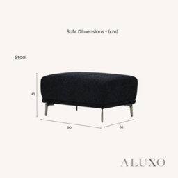Aluxo Albany Modern Footstool Black Lux Fabric Boucle Soft Couch Gold Trim - thumbnail 2