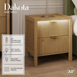 X Rocker Xr Living Dakota Bedside Table With Two Drawers And App Controlled Led Lights - Wild Oak - thumbnail 2