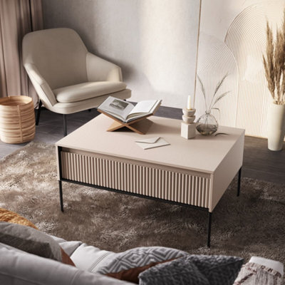 Arte Contemporary Trend Coffee Table With Storage (H)500mm (W)1000mm (D)700mm - Sand Beige With Black Legs - image 1