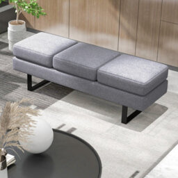 Costway 3-Seat Long Bench Ottoman Upholstered Reception Bench Padded Couch Lobby Chair