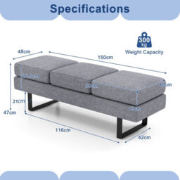 Costway 3-Seat Long Bench Ottoman Upholstered Reception Bench Padded Couch Lobby Chair - thumbnail 3