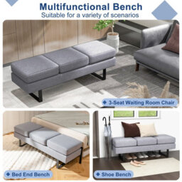 Costway 3-Seat Long Bench Ottoman Upholstered Reception Bench Padded Couch Lobby Chair - thumbnail 8