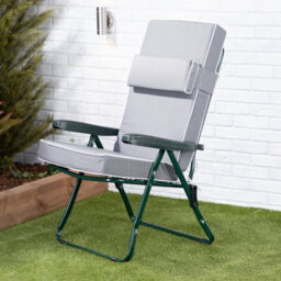 Alfresia Recliner Garden Chair, Green Frame With Grey Luxury Cushion - thumbnail 3