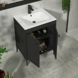 Royal Bathrooms Royal Bathroom Verona 600mm Matt Black 3-Drawer Floor Standing Bathroom Vanity Unit With Carrara White Basin & Matt Black Knob - thumbnail 5