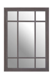Orsina Grey Distressed Wall Mirror, Large Rectangle Hanging Mirror, Modern 9 Panel Wooden Frame Mirror For Bedroom
