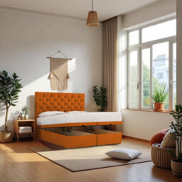 "Knight Sleep End Opening Ottoman Bed Mustard Plush 3Ft  With Mattress & 24""headboard -Single" - thumbnail 1