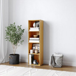 Urbn-Living Urbnliving 30Cm Height Beech 4 Tier Wooden Bookcase Shelving Display Storage Wood Shelf Shelves Cube - thumbnail 2