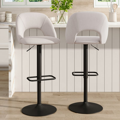Living And Home Bar Stool Set Of 2 Beige Linen Counter Swivel Height Breakfast Bar Stools With Footrest - image 1