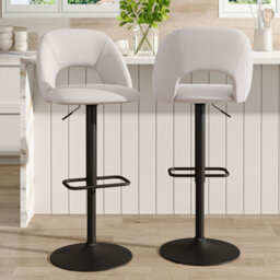 Living And Home Bar Stool Set Of 2 Beige Linen Counter Swivel Height Breakfast Bar Stools With Footrest - thumbnail 1