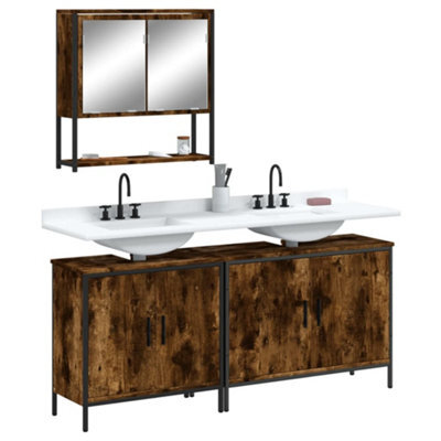 Berkfield 3 Piece Bathroom Furniture Set Smoked Oak Engineered Wood - image 1