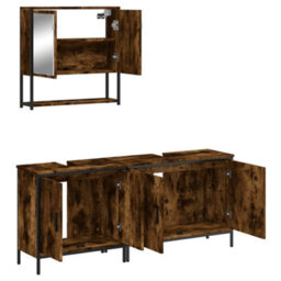 Berkfield 3 Piece Bathroom Furniture Set Smoked Oak Engineered Wood - thumbnail 6
