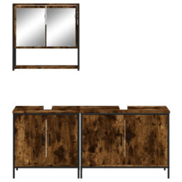 Berkfield 3 Piece Bathroom Furniture Set Smoked Oak Engineered Wood - thumbnail 5