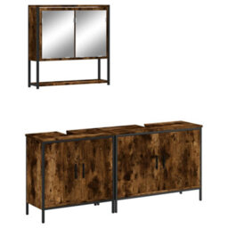 Berkfield 3 Piece Bathroom Furniture Set Smoked Oak Engineered Wood - thumbnail 2