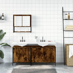 Berkfield 3 Piece Bathroom Furniture Set Smoked Oak Engineered Wood - thumbnail 3