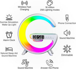 Domira 6 Inch Smart G Shape Wireless Alarm Clock With Fast Wireless Charging Lamp Rgb Phone Control For Bedroom Accessories - thumbnail 5