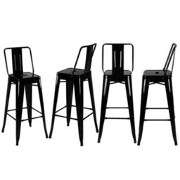 Living And Home Bar Stool Set Of 4 Black Metal Frame Industrial Style High Chair Bar Stools - thumbnail 2