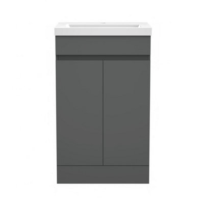 Sline 500mm Matte Anthracite Bathroom Vanity Unit  With Basin  Double Door Floor Standing Design Flat Packed - image 1