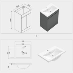 Sline 500mm Matte Anthracite Bathroom Vanity Unit  With Basin  Double Door Floor Standing Design Flat Packed - thumbnail 2