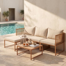 Evre Cannes Patio Furniture Set, Modular 3 Seater Corner Sofa With Coffee Table & Ottoman For Garden & Conservatory - thumbnail 1