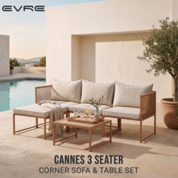 Evre Cannes Patio Furniture Set, Modular 3 Seater Corner Sofa With Coffee Table & Ottoman For Garden & Conservatory - thumbnail 2