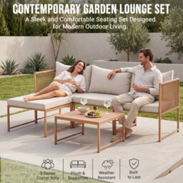 Evre Cannes Patio Furniture Set, Modular 3 Seater Corner Sofa With Coffee Table & Ottoman For Garden & Conservatory - thumbnail 5