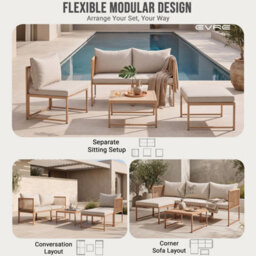 Evre Cannes Patio Furniture Set, Modular 3 Seater Corner Sofa With Coffee Table & Ottoman For Garden & Conservatory - thumbnail 7