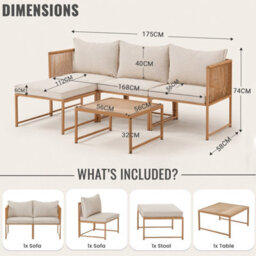 Evre Cannes Patio Furniture Set, Modular 3 Seater Corner Sofa With Coffee Table & Ottoman For Garden & Conservatory - thumbnail 8