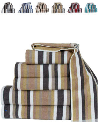 Natural Cotton 2 X Hand Towels Mocha 6 Threads Combed Stripe Royal Victorian Flossy Stripe Salon - image 1