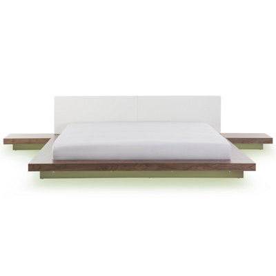 Beliani Bed With Led Zen 180 X 200 Cm (Eu Super King) Brown Ash Wood - image 1