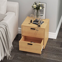Urbn-Living Urbnliving Height 43Cm 2 Drawer Wooden Bedside Table Cabinet Beech Bedroom Furniture Storage Nightstand - thumbnail 4