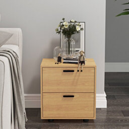 Urbn-Living Urbnliving Height 43Cm 2 Drawer Wooden Bedside Table Cabinet Beech Bedroom Furniture Storage Nightstand - thumbnail 2