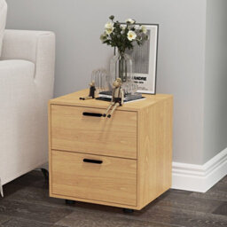 Urbn-Living Urbnliving Height 43Cm 2 Drawer Wooden Bedside Table Cabinet Beech Bedroom Furniture Storage Nightstand - thumbnail 3