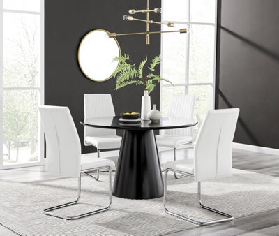 Furniturebox Uk Palma Black Semi Gloss Round Dining Table & 4 White Lorenzo Chairs - image 1