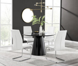 Furniturebox Uk Palma Black Semi Gloss Round Dining Table & 4 White Lorenzo Chairs - thumbnail 1