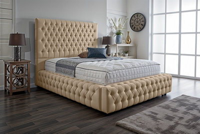 UKBEDFURNITURE Duchess Beige Plush Valvet Upholstered Bed Frame Only- Blackboard - 54 Inch Headboard - image 1