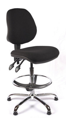 Chrome Medium Back Draughtsman Chair In Black Fabric - image 1