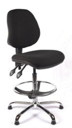 Chrome Medium Back Draughtsman Chair In Black Fabric - thumbnail 1