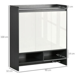 Homcom Storage Cabinet With High Gloss White Doors For 19 Pairs Of Shoes - thumbnail 3