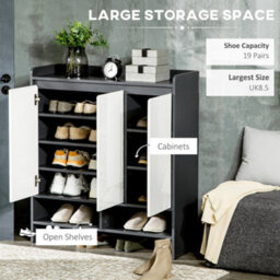 Homcom Storage Cabinet With High Gloss White Doors For 19 Pairs Of Shoes - thumbnail 4