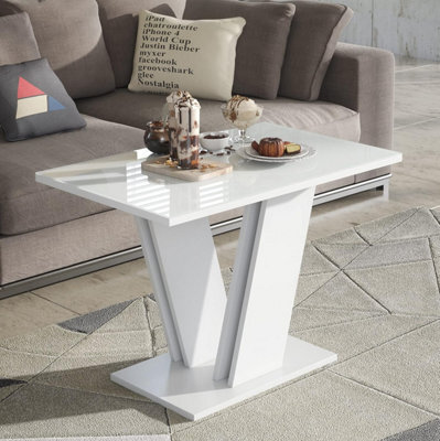 Furneo Glass Coffee Side Table White Modern Living Room Furniture - image 1