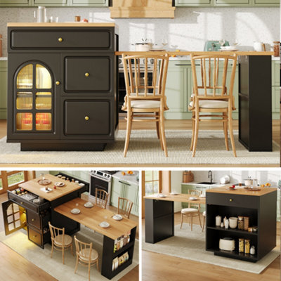 Btm Extendable Bar Table 122.5To195.5 X70 X93.5Cm With Storage Drawers And Glass Door, Led Kitchen Island For 2To6 People - image 1