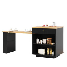 Btm Extendable Bar Table 122.5To195.5 X70 X93.5Cm With Storage Drawers And Glass Door, Led Kitchen Island For 2To6 People - thumbnail 9