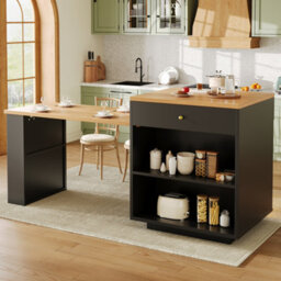 Btm Extendable Bar Table 122.5To195.5 X70 X93.5Cm With Storage Drawers And Glass Door, Led Kitchen Island For 2To6 People - thumbnail 5