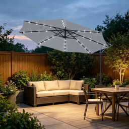 VRUC Outdoor Patio Garden Cantilever Banana Led Parasol Hanging Umbrella 3M Grey - thumbnail 1
