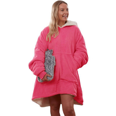 Ohs Hoodie Blanket Ultra Plush Wearable Sherpa Oversize - Fuchsia - image 1