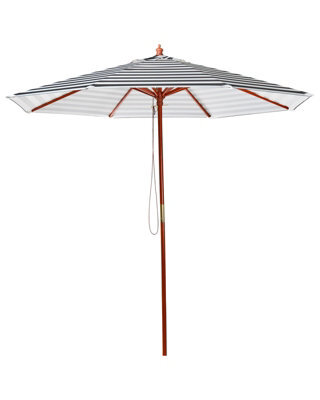 Beliani 245Cm Garden Parasol Black And White Striped Canopy Birch Wood Pole - image 1