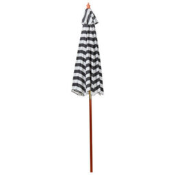 Beliani 245Cm Garden Parasol Black And White Striped Canopy Birch Wood Pole - thumbnail 4