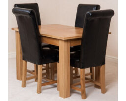 That's Furniture Hampton 120Cm - 160Cm Oak Extending Dining Table And 4 Chairs Dining Set With Washington Black Leather Chairs - thumbnail 1