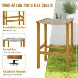 Costway Set Of 2 Outdoor Bar Stools 76Cm Bar Height Chairs Patio High Stools Set - thumbnail 8