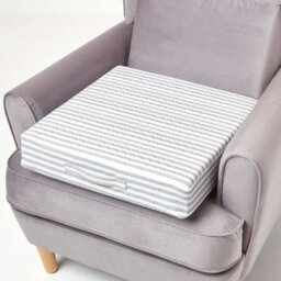 Homescapes Grey Stripe Cotton Orthopaedic Foam Armchair Booster Cushion - thumbnail 1